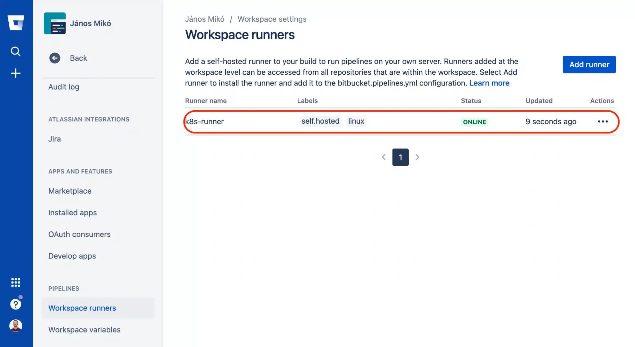 Workspace Runner Settings Screenshot